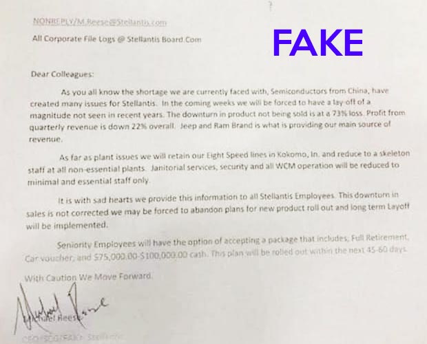 fake stellantis letter