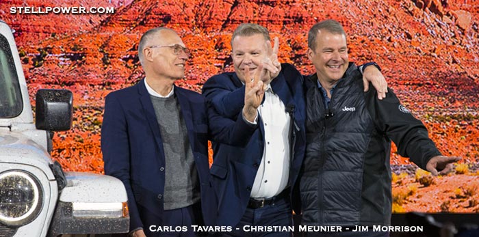 Jeep and Stellantis leaders: Carlos Tavares, Christian Meunier, Jim Morrison