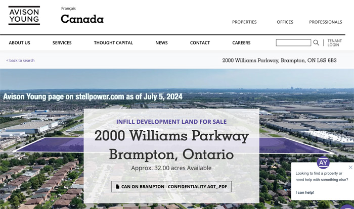 Avison Young sale of Brampton acreage