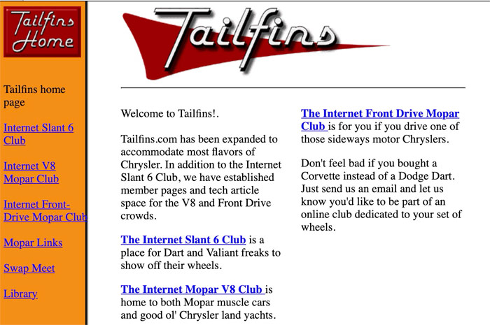 Tailfins web site